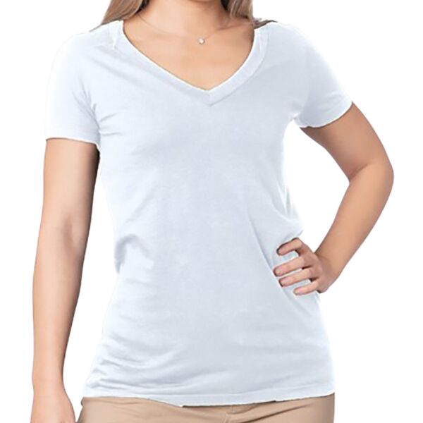 Ladies' USA Made Fine Jersey V-Neck T-Shirt Thumbnail