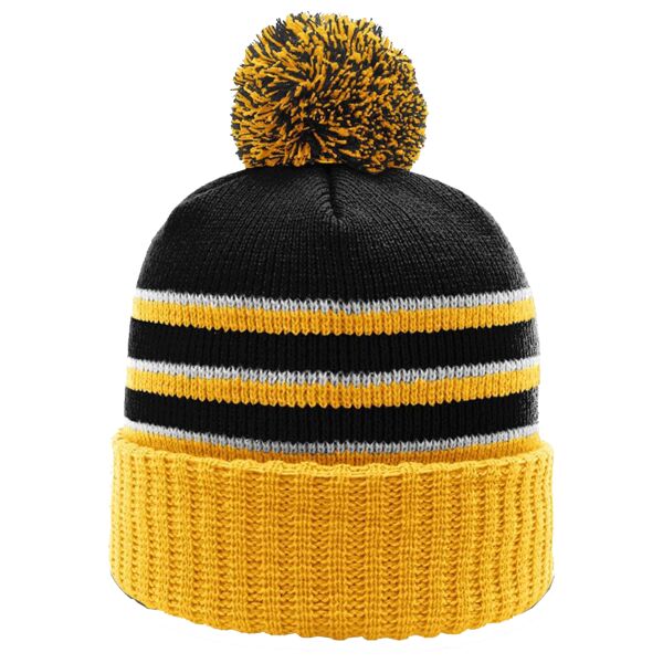 Stripe Pom Beanie With Cuff Thumbnail